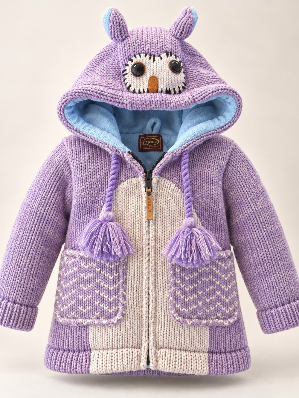 Kyber Outerwear Kids S Purple Owl Knit Fleece Lined Hooded Sweater